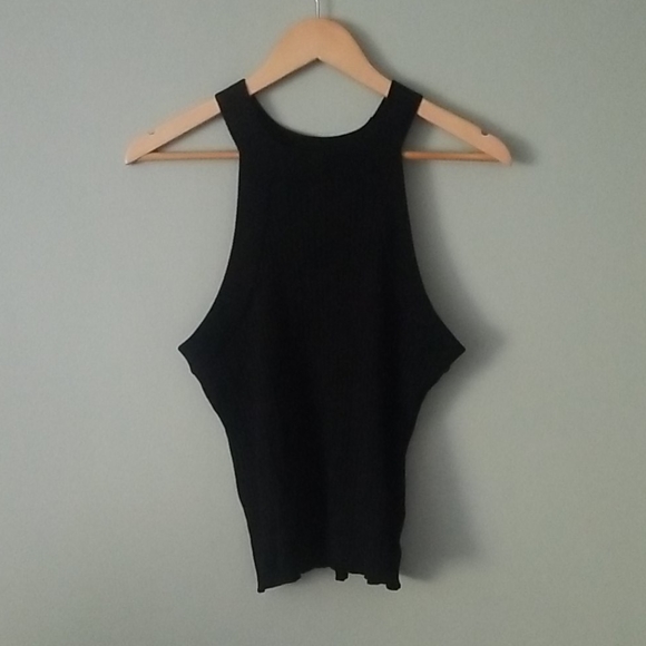 Bebe black ribbed high neck tank large